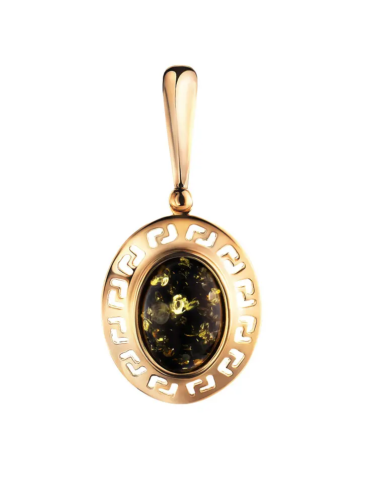 картинка Кулон овальной формы из золота и зелёного янтаря «Эллада» в онлайн магазине