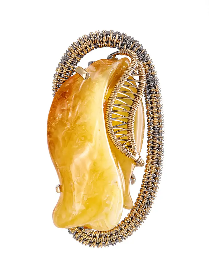 картинка Элегантная брошь из золочённого серебра и янтаря «Филигрань» в онлайн магазине