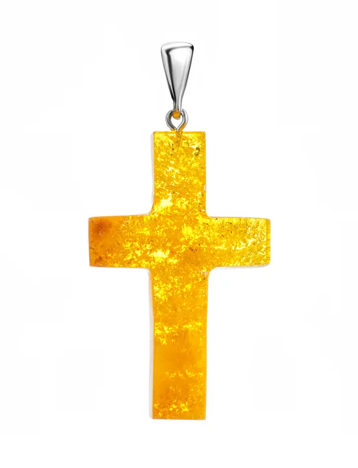 картинка Крупный крест из искрящегося «сахарного» янтаря с серебром в онлайн магазине