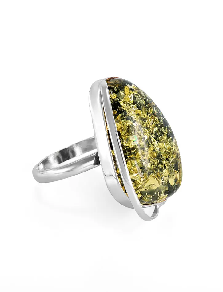 картинка Изысканное кольцо из натурального янтаря зелёного цвета «Лагуна» в онлайн магазине