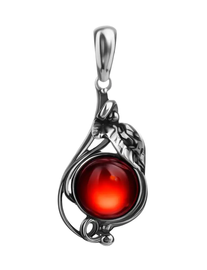 картинка Красивый кулон «Сильвия» из чернёного серебра и вишнёвого янтаря в онлайн магазине