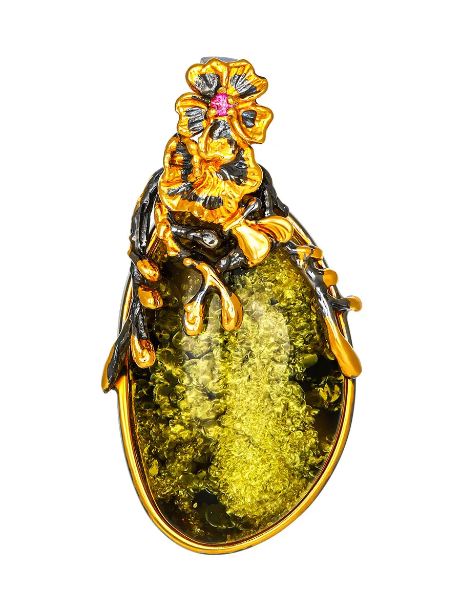 картинка Изысканный кулон «Версаль» из натурального зелёного янтаря в позолоченной оправе в онлайн магазине