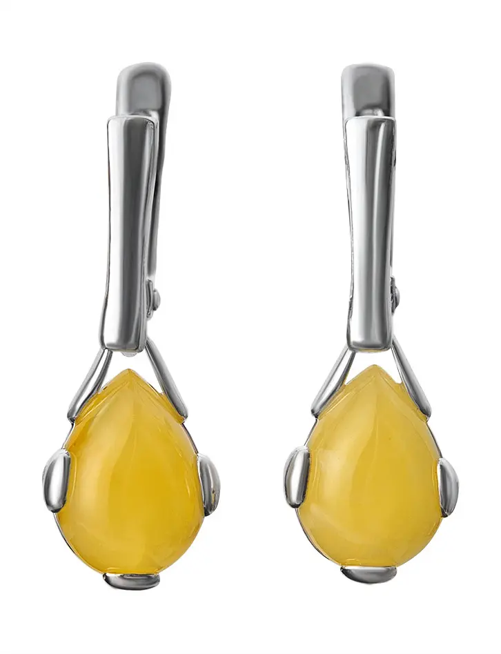 картинка Небольшие серебряные серьги с натуральным медовым янтарём «Огонёк» в онлайн магазине