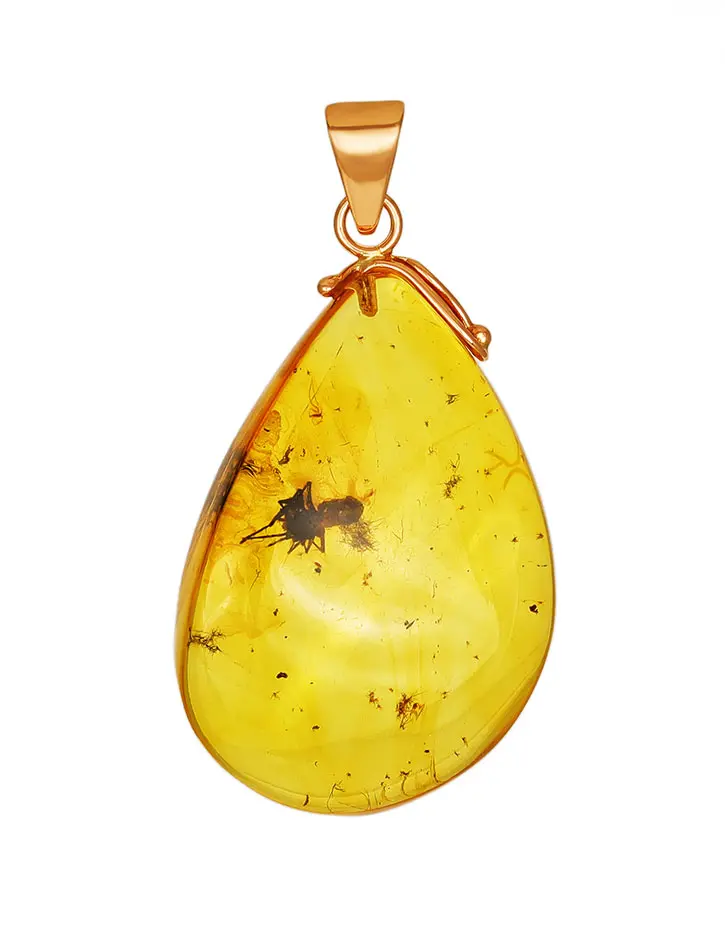 картинка Золотой кулон из натурального янтаря с инклюзом насекомого «Клио» в онлайн магазине