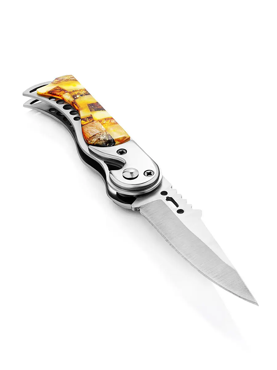 картинка Выкидной нож, украшенный натуральным янтарём в онлайн магазине