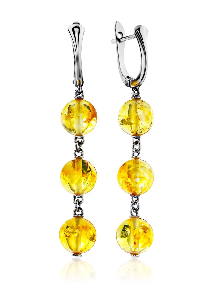 картинка Эффектные серьги из сверкающего янтаря золотисто-коньячного цвета и серебра «Карамель» в онлайн магазине