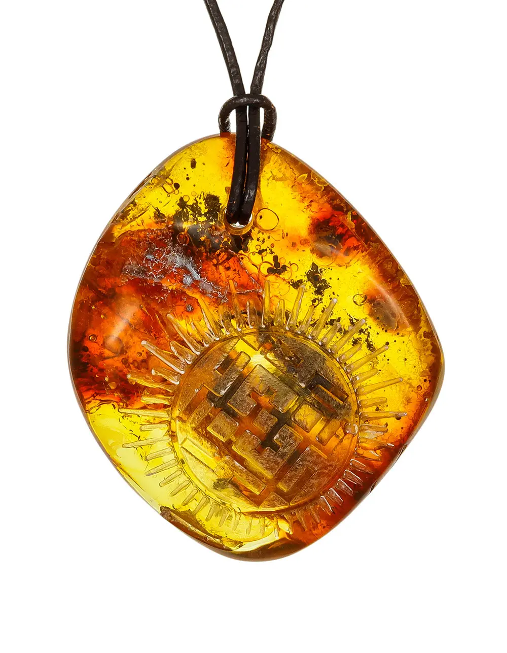 картинка Кулон-оберег из натурального янтаря с резьбой «Белобог» в онлайн магазине