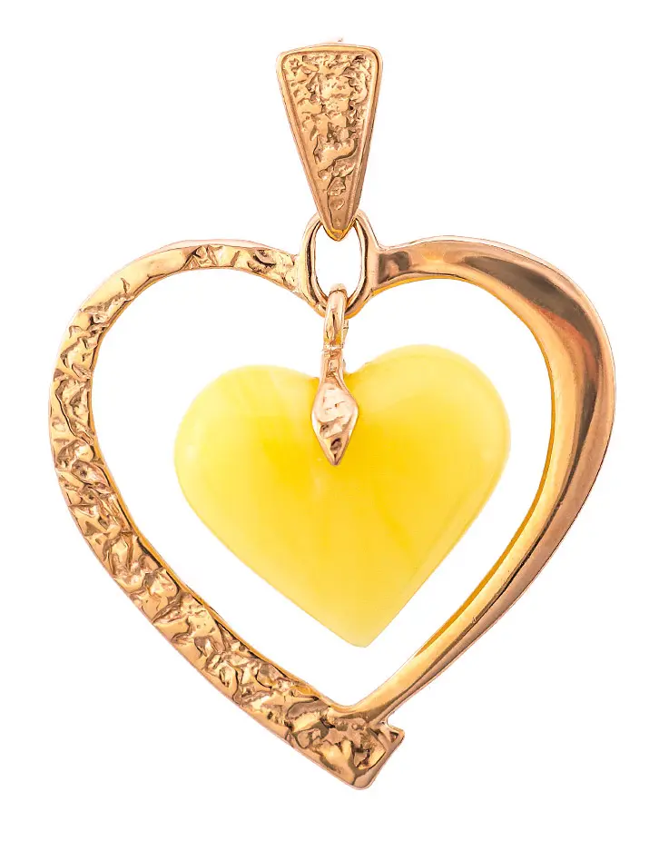 картинка Крупный кулон из натурального балтийского янтаря в золоте «Сердце» в онлайн магазине