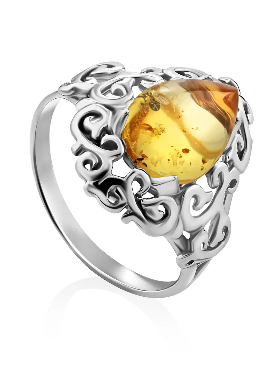 картинка Изысканное кольцо из серебра с натуральным балтийским лимонным янтарём «Луксор» в онлайн магазине