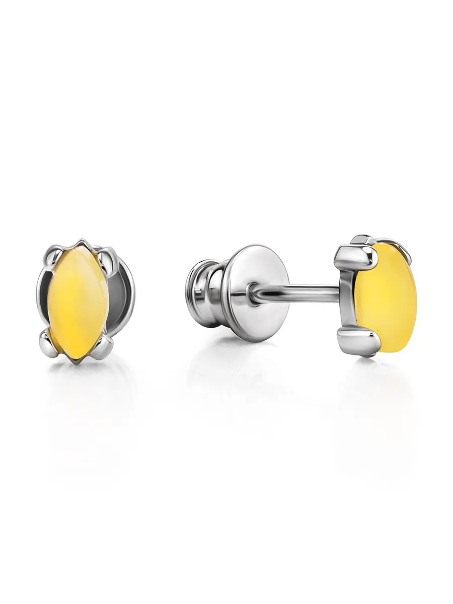 картинка Нежные серьги-гвоздики из серебра и янтаря медового цвета «Суприм» в онлайн магазине