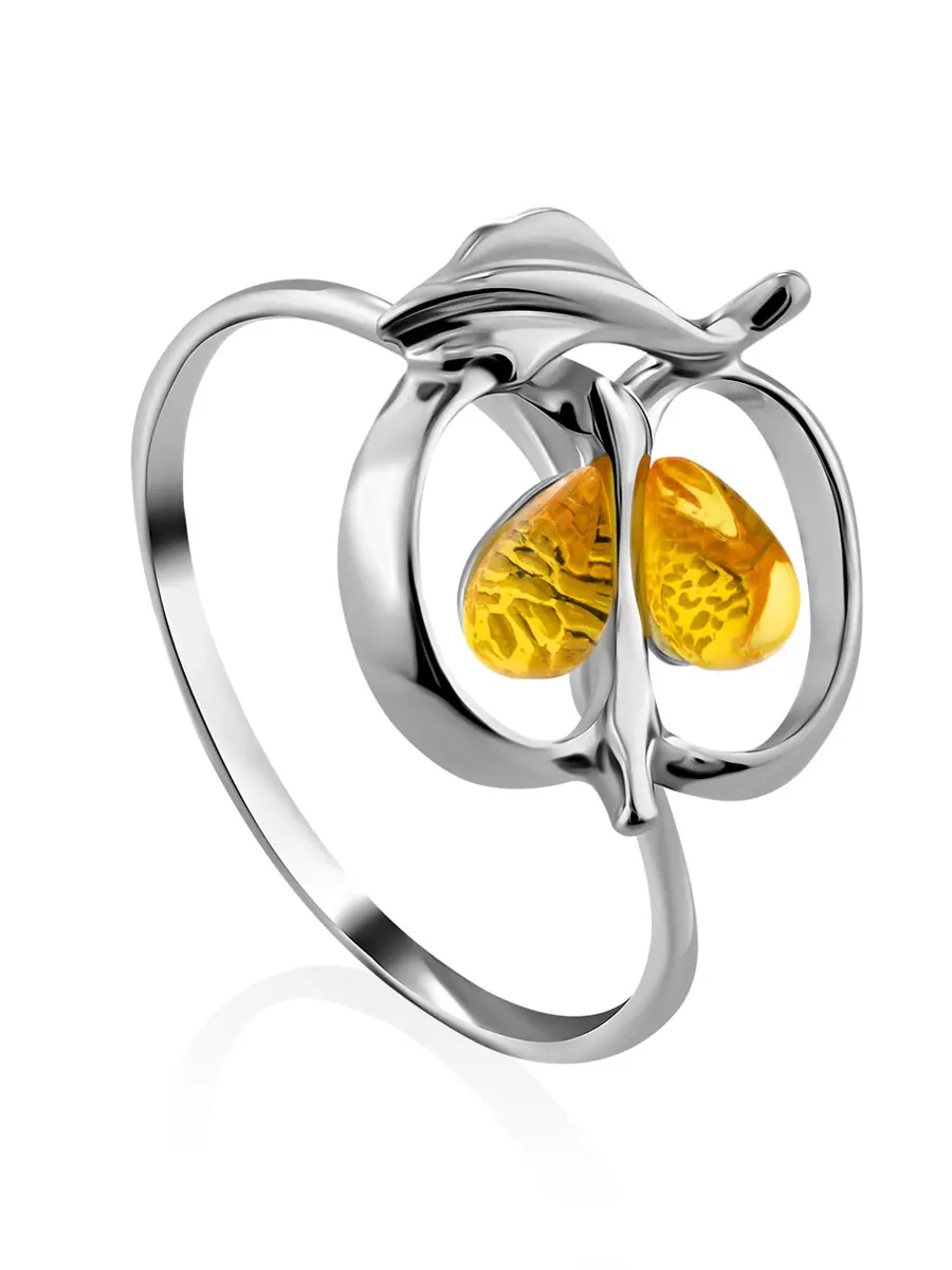 картинка Кольцо из серебра и натурального янтаря лимонного цвета «Конфитюр» в онлайн магазине