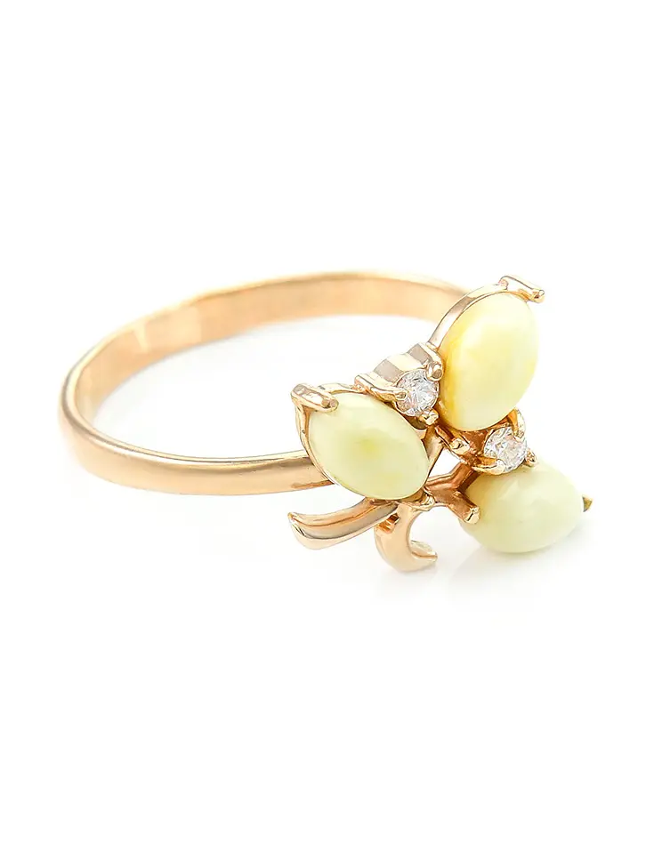картинка Очаровательное кольцо «Олеандр» из золота с янтарём и цирконами в онлайн магазине