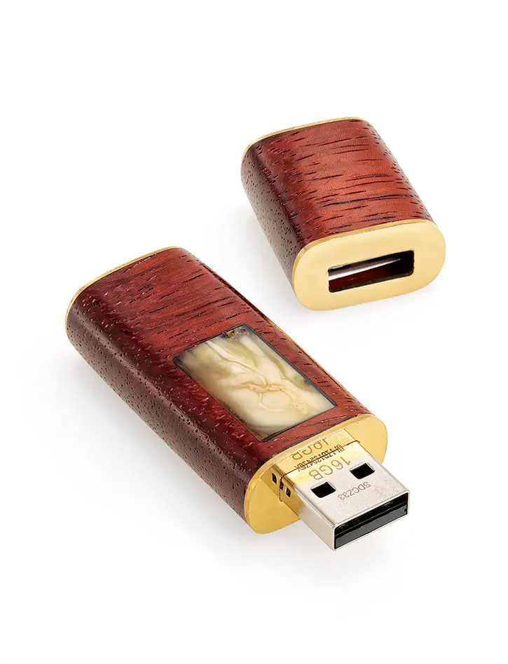 картинка USB flash-card из древесины падука и натурального янтаря «Индонезия» в онлайн магазине