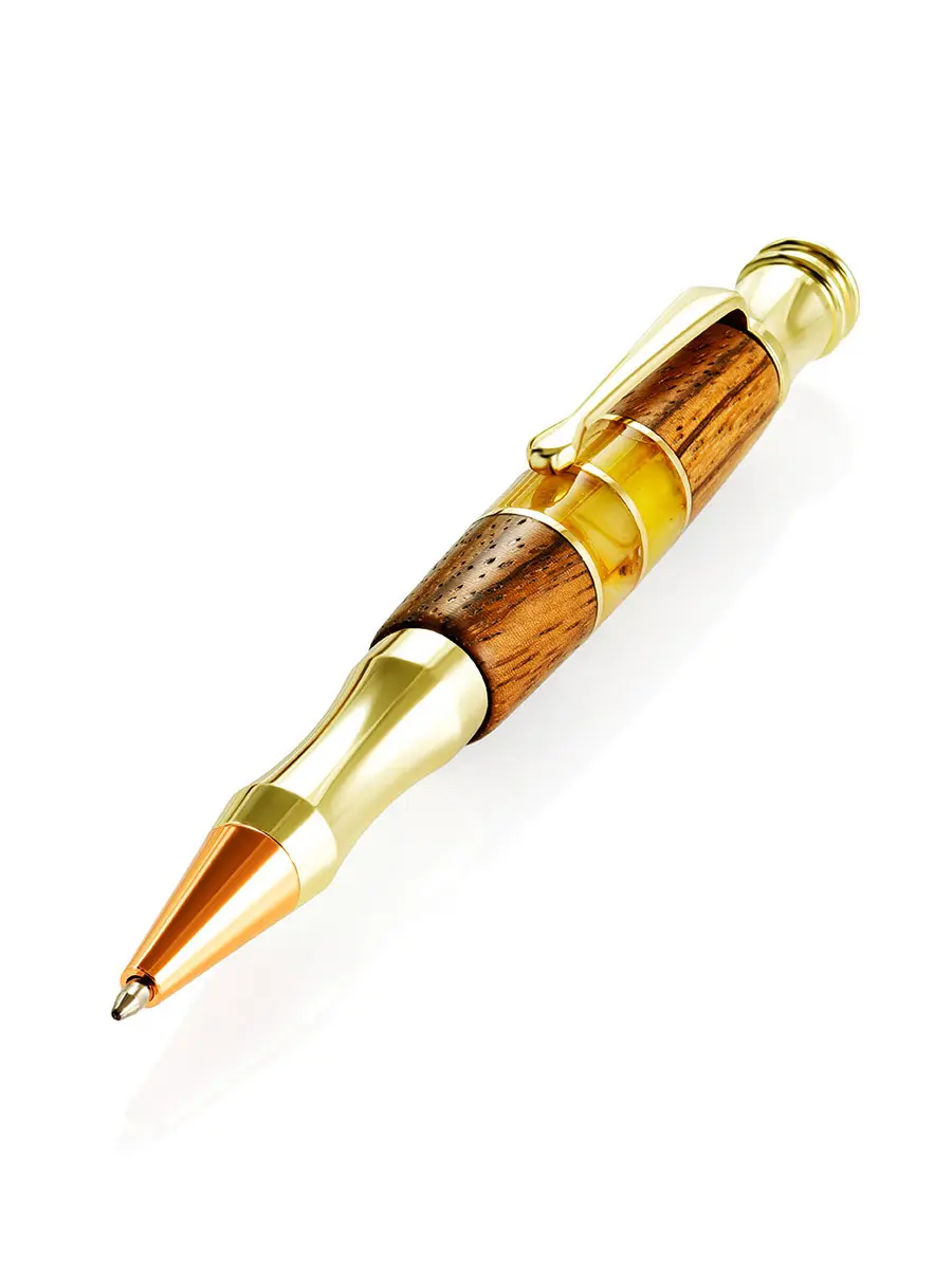 картинка Красивая авторская ручка из дерева и янтаря в онлайн магазине