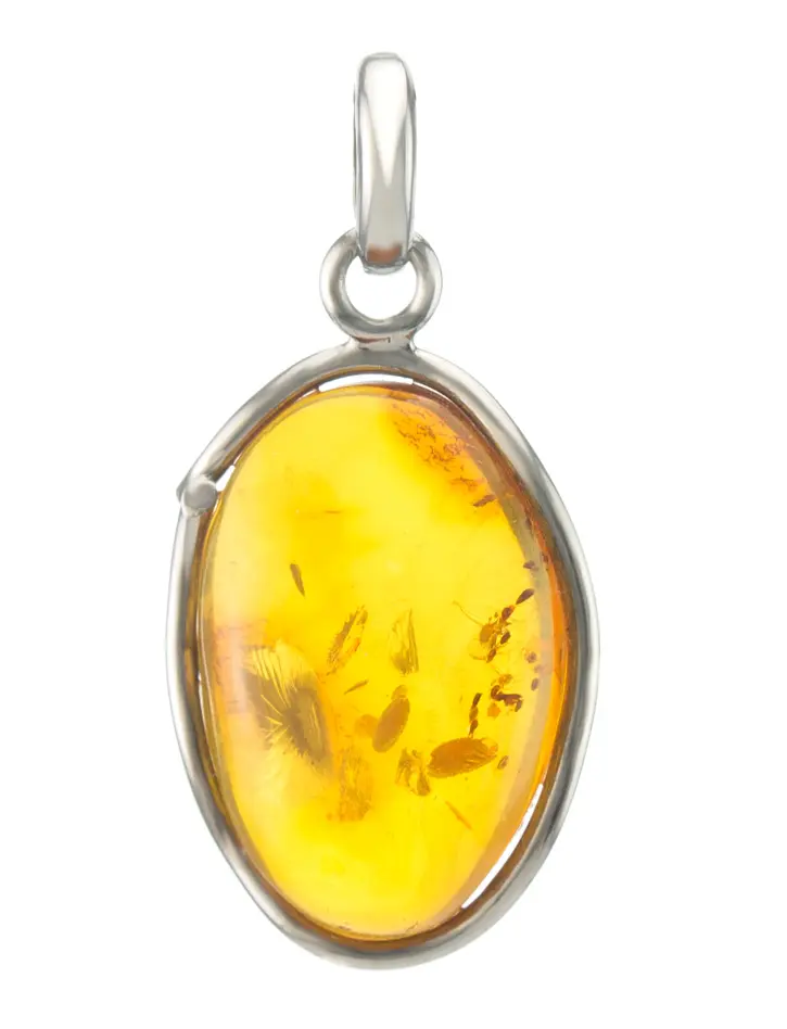 картинка Небольшая овальная подвеска из натурального янтаря коньячного цвета в серебре «Лагуна» в онлайн магазине