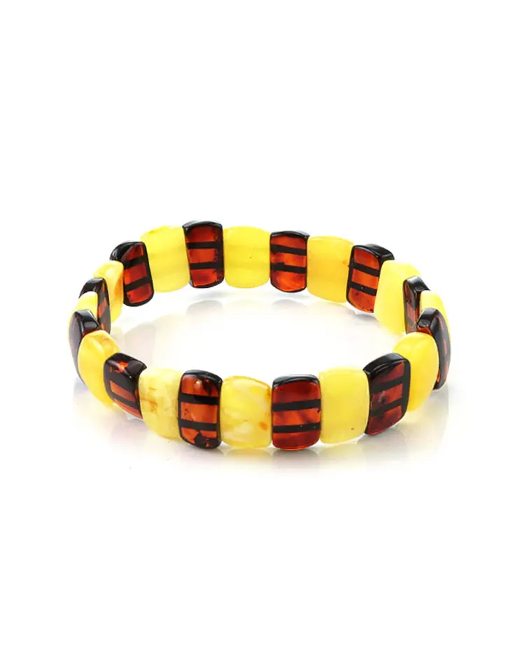картинка Неширокий стильный браслет из натурального балтийского янтаря «Пластинки медово-коньячные» в онлайн магазине