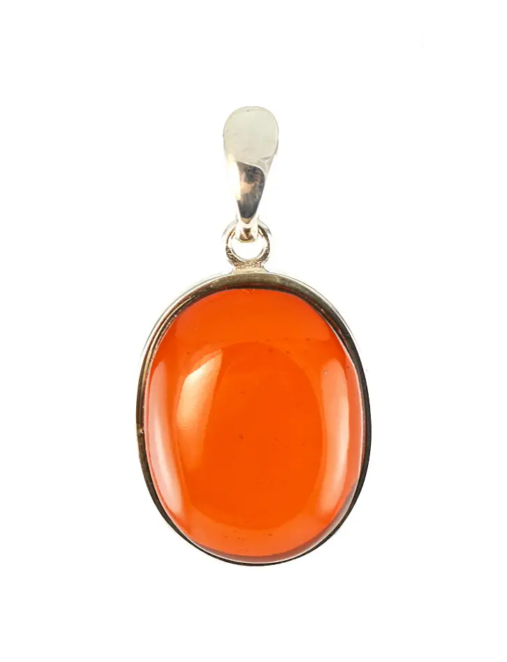 картинка Подвеска из серебра с натуральным янтарем вишневого цвета «Овал» в онлайн магазине