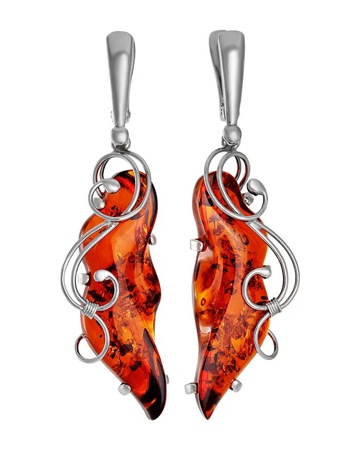 картинка Нарядные серьги из серебра и янтаря насыщенного коньячного цвета «Риальто» в онлайн магазине
