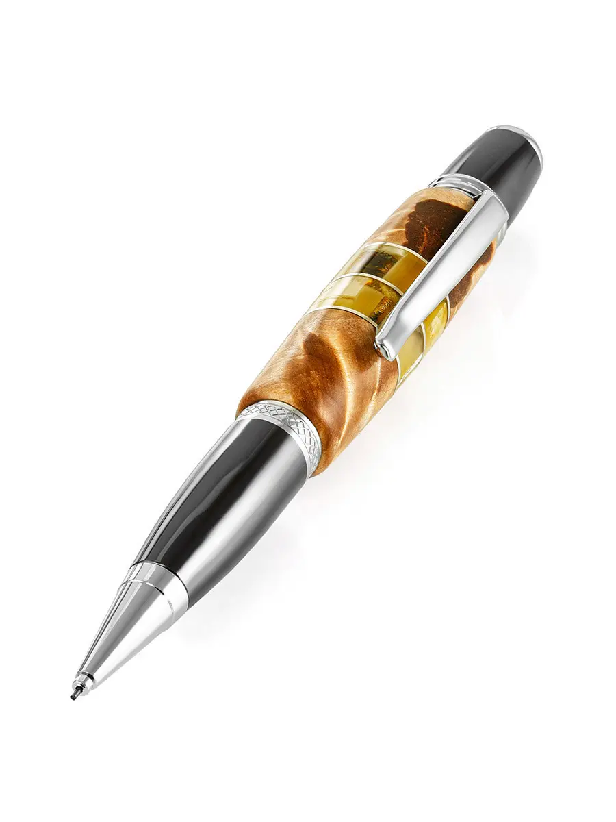 картинка Механический карандаш из древесины карельской берёзы и натурального янтаря в онлайн магазине