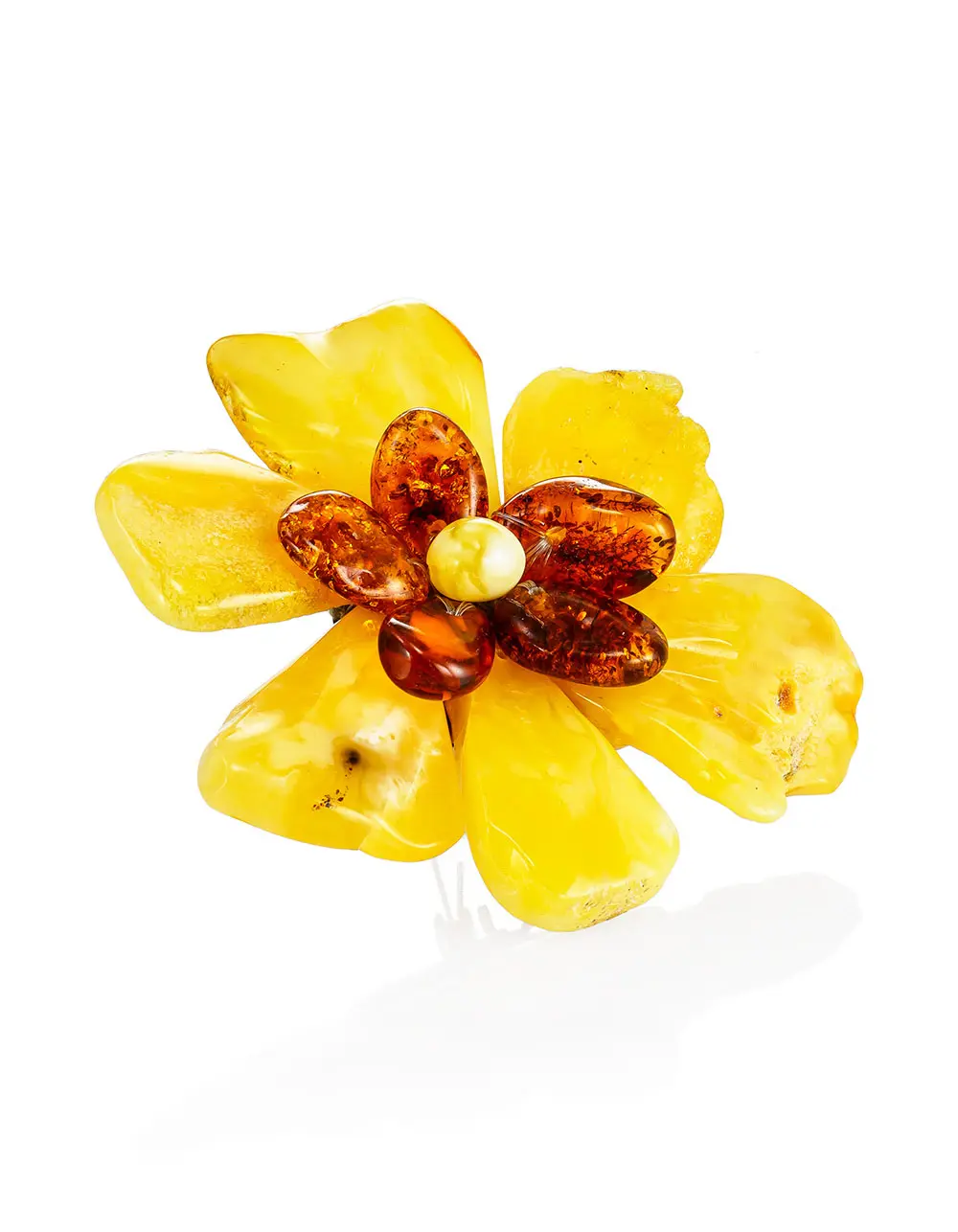 картинка Оригинальная брошь «Помпеи» из натурального цельного янтаря медового цвета в онлайн магазине