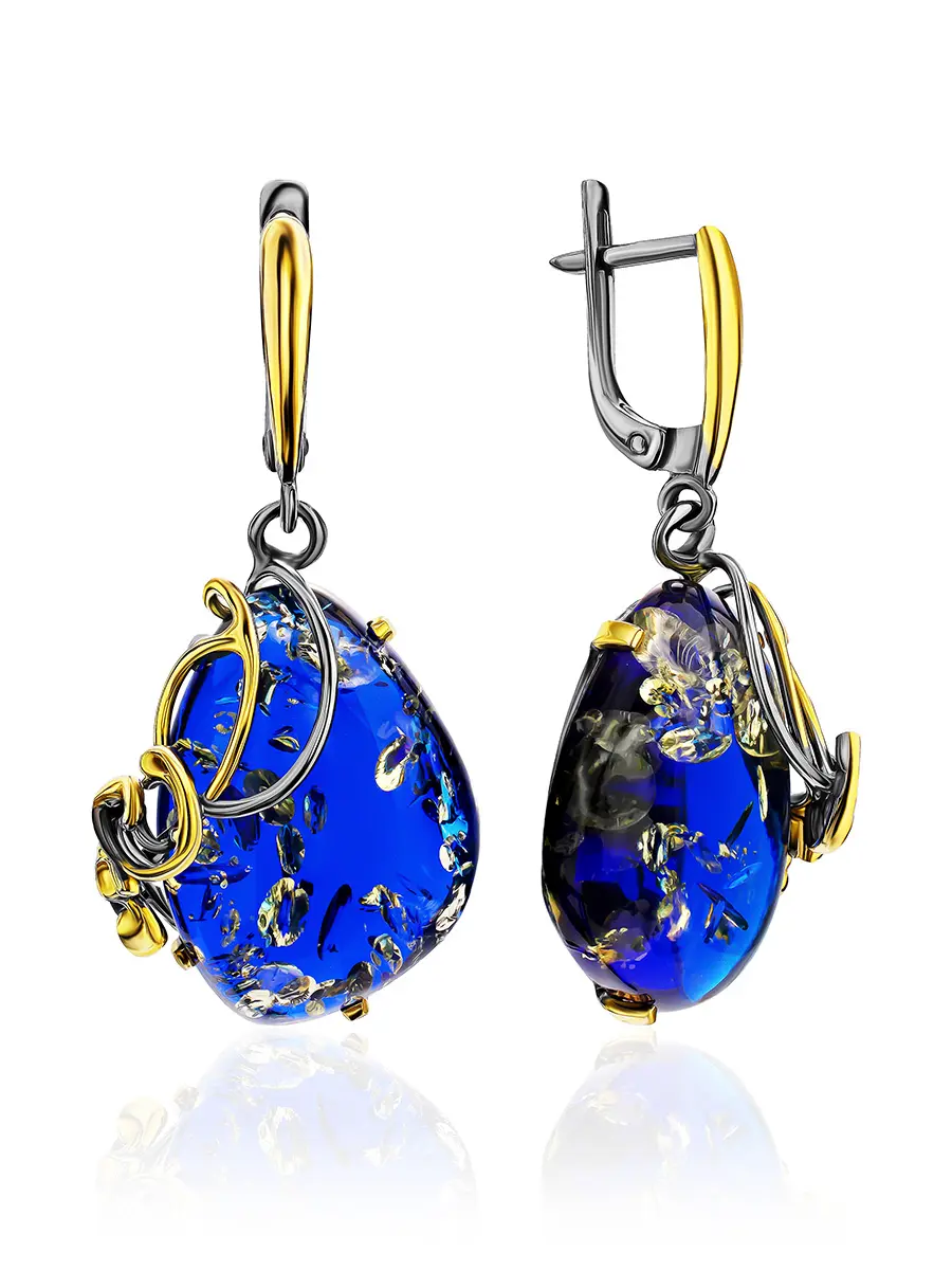 картинка Серьги из позолоченного серебра и необычного синего янтаря «Версаль» в онлайн магазине