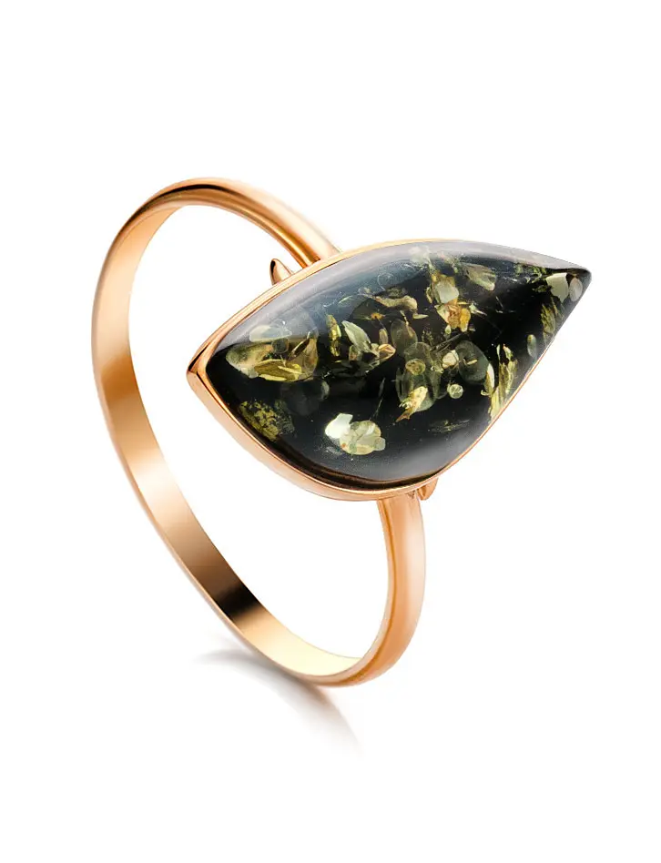 картинка Красивое золотое кольцо с искрящимся зелёным янтарём «Лагуна» в онлайн магазине