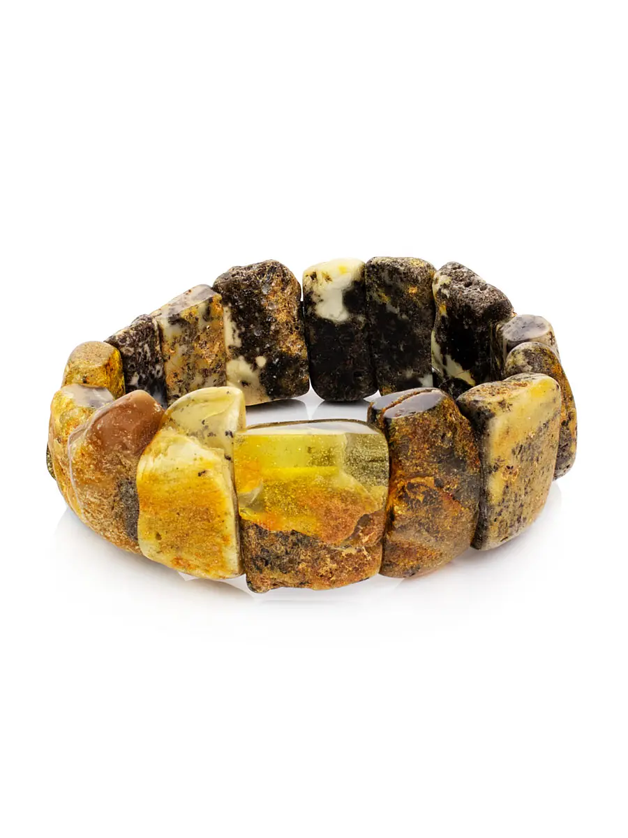 картинка Необычный браслет из натурального янтаря с природной текстурой «Помпеи» в онлайн магазине