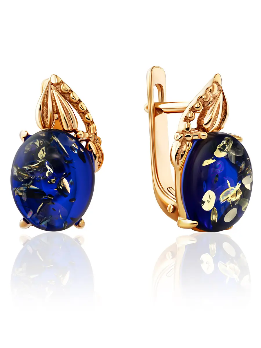 картинка Восхитительные серьги из позолоченного серебра и янтаря синего цвета «Кармен» в онлайн магазине