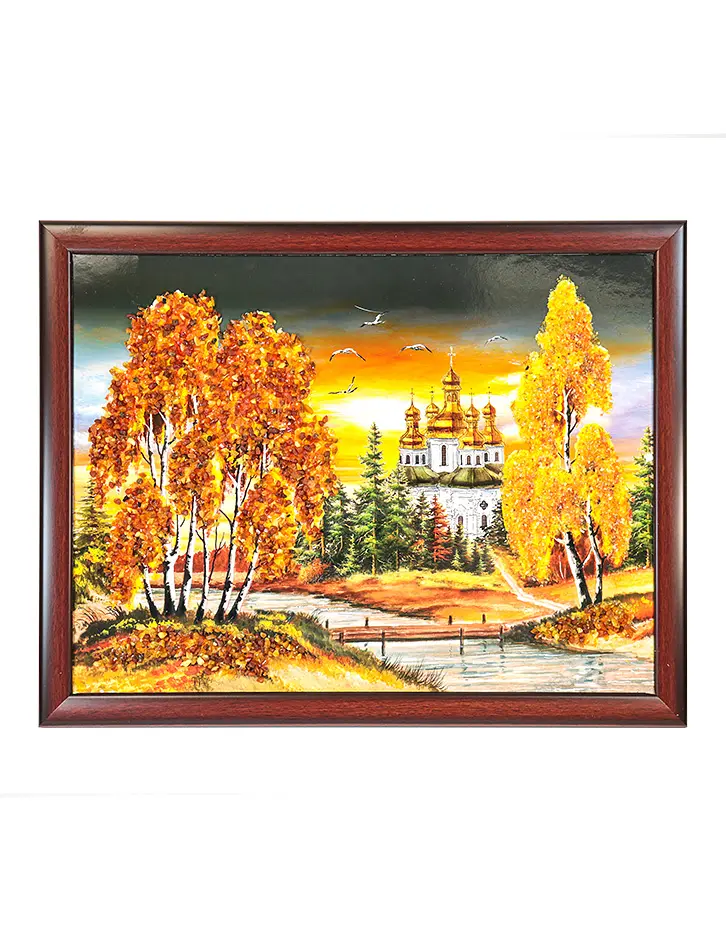 картинка Горизонтальная картина, украшенная россыпью янтаря «Вечерний звон» 34 (В) х 44 (Ш) в онлайн магазине