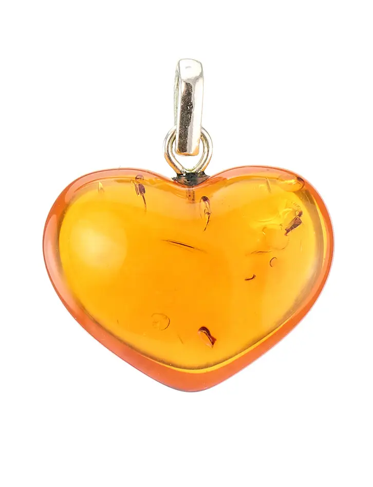 картинка Кулон из натурального коньячного янтаря с прозрачной текстурой «Сердце» в онлайн магазине