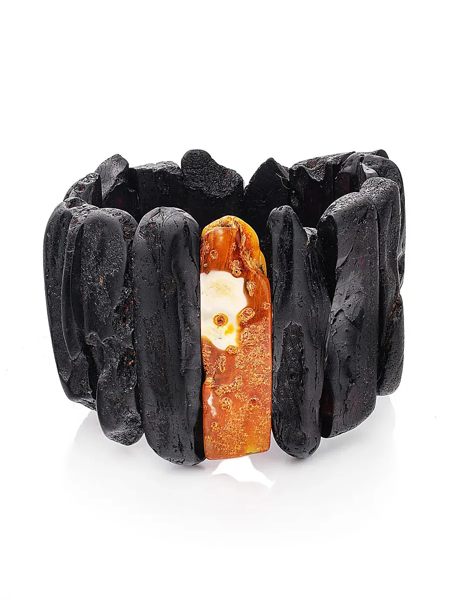 картинка Объёмный браслет с лечебным эффектом из чёрного янтаря «Помпеи» в онлайн магазине