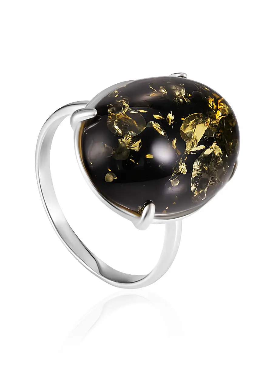 картинка Роскошное кольцо из балтийского янтаря зелёного цвета «Годжи» в онлайн магазине