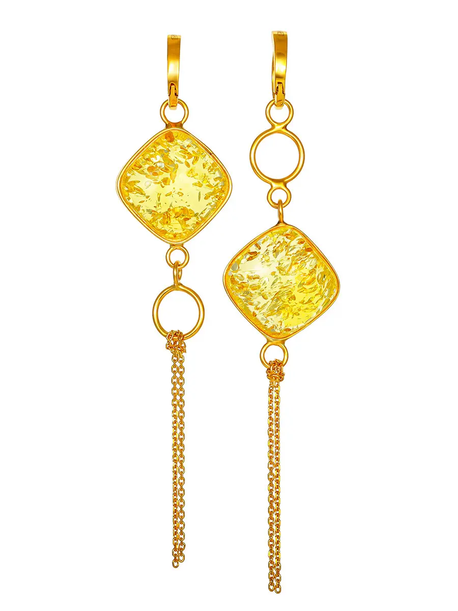 картинка Изысканные серьги «Амфитрита» с ярко-лимонным янтарём в онлайн магазине