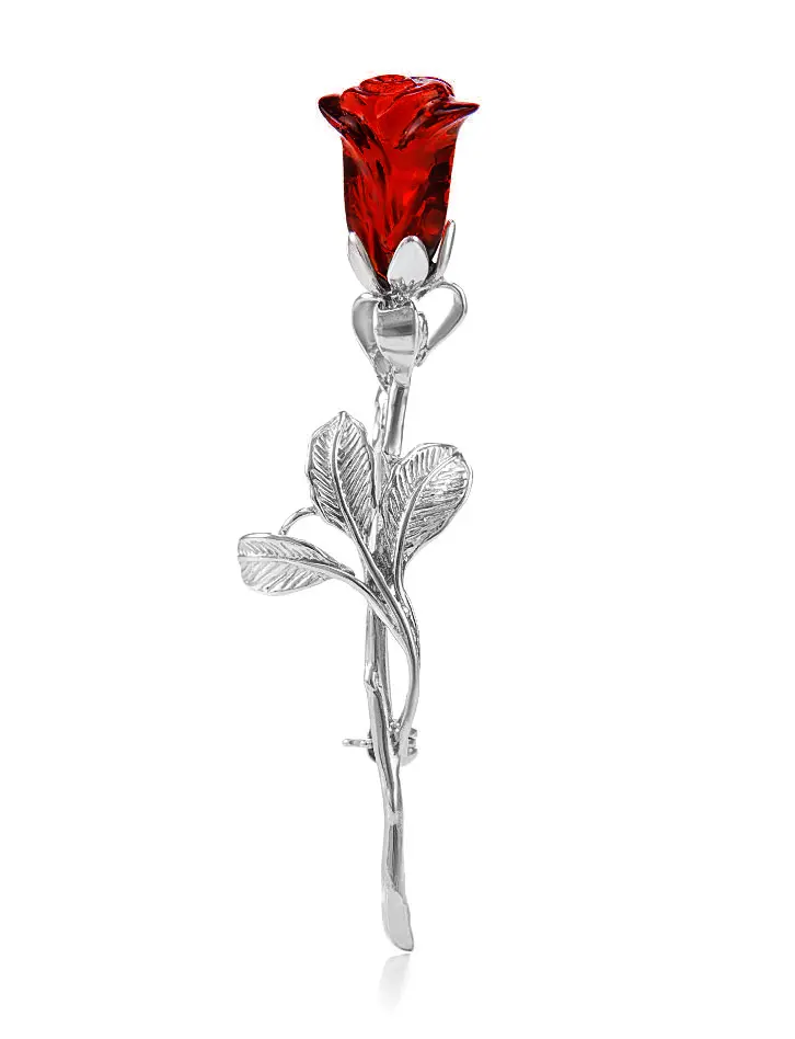 картинка Изящная брошь с натуральным коньячным янтарём «Роза» в онлайн магазине