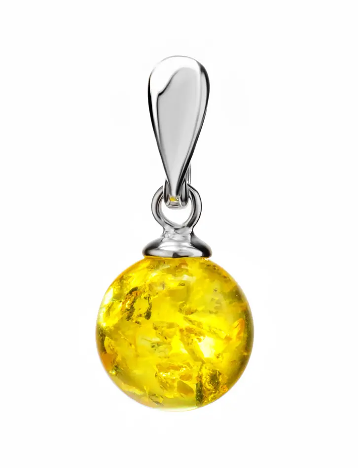 картинка Кулон из серебра со вставкой из натурального искрящегося янтаря лимонного цвета «Юпитер» в онлайн магазине