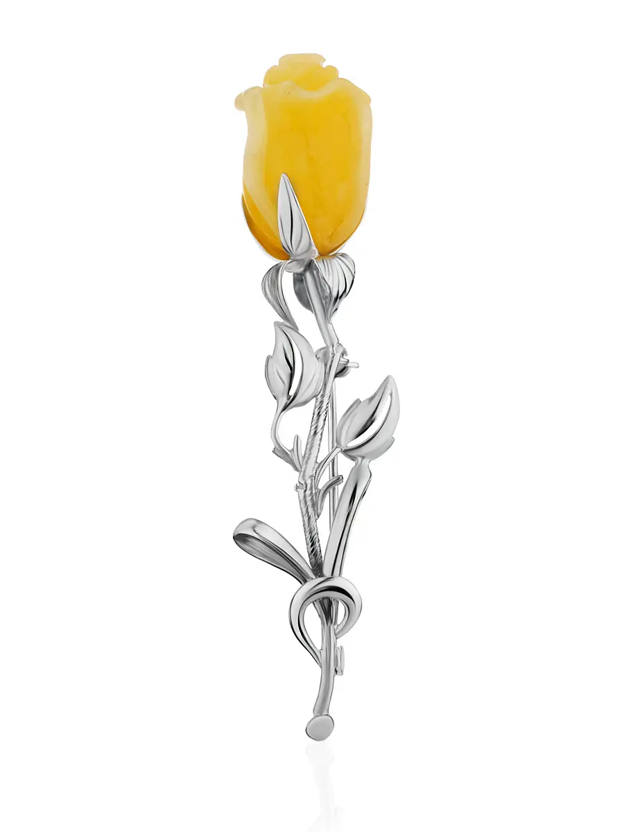 картинка Изящная брошь с медовым янтарём «Роза» в онлайн магазине