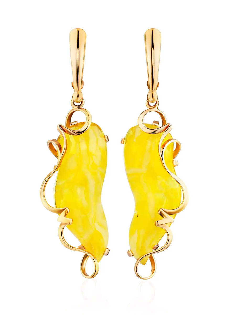 картинка Изящные серьги «Риальто» из золота и натурального медового янтаря в онлайн магазине