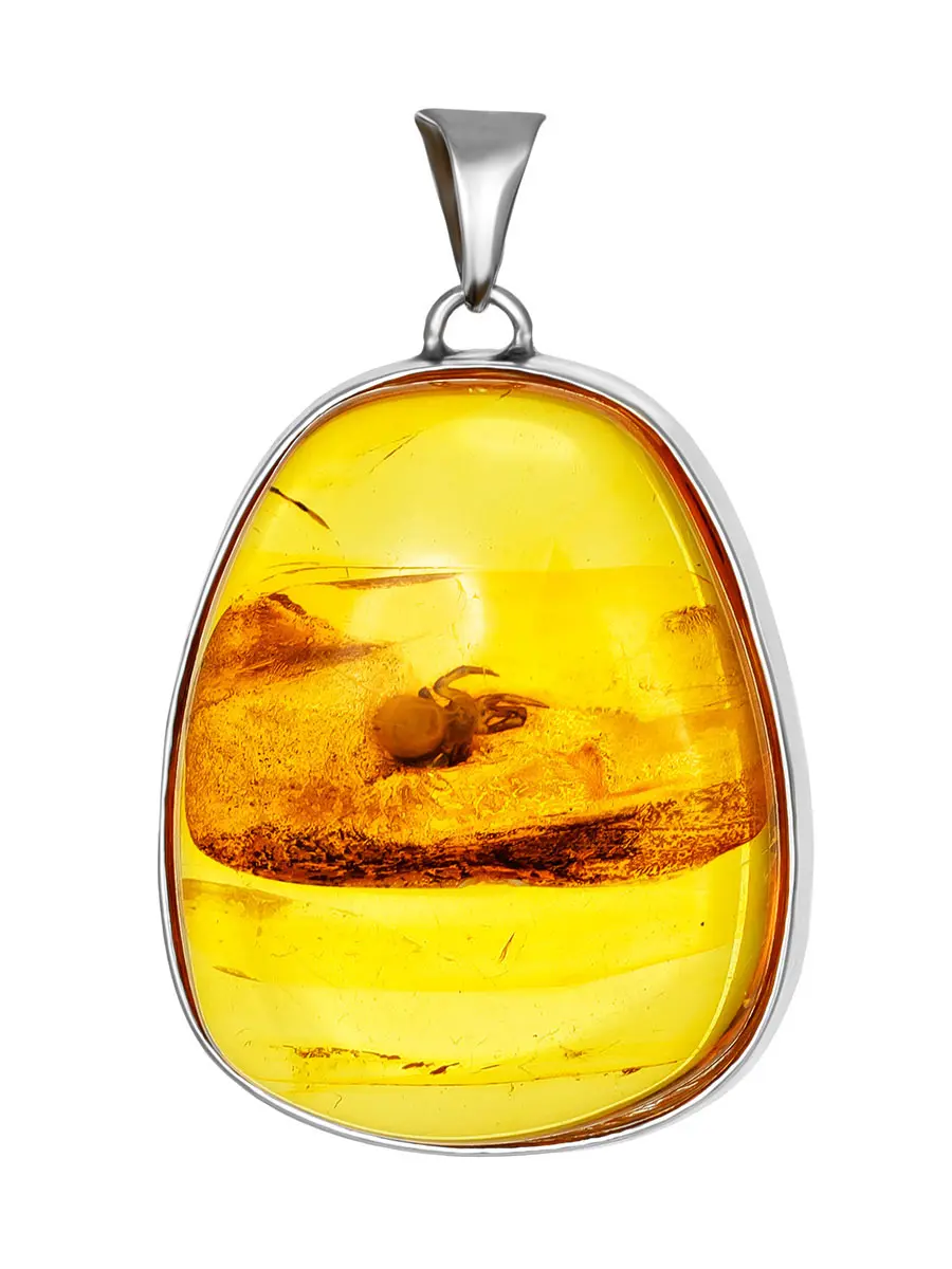 картинка Яркий кулон из натурального лимонного янтаря с инклюзом паучка в онлайн магазине