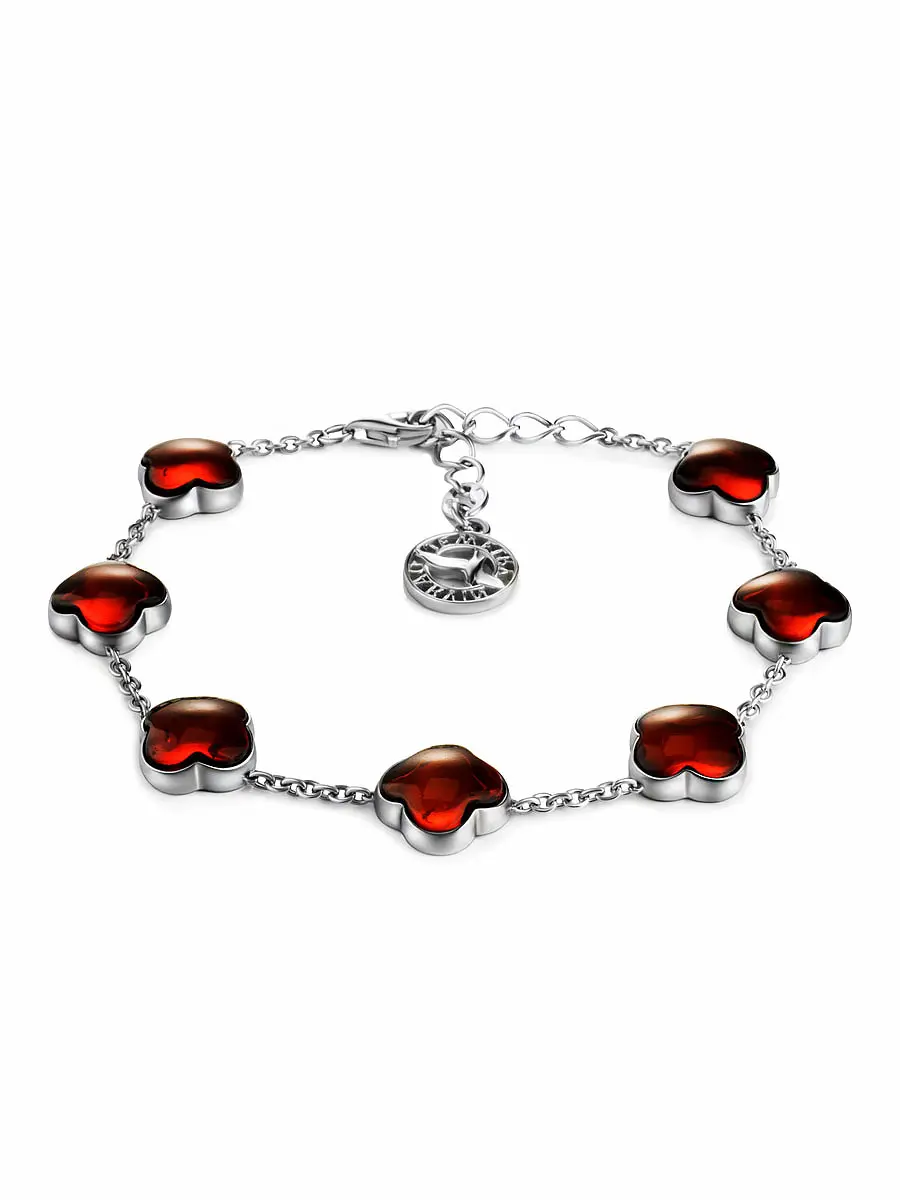 картинка Изысканный браслет из серебра и натурального вишнёвого янтаря «Монако» в онлайн магазине