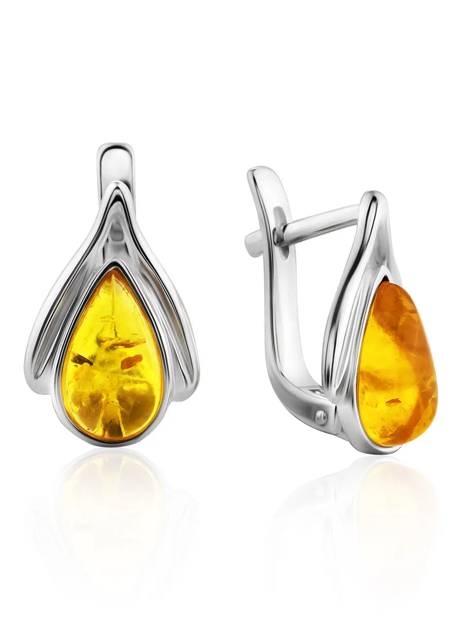 картинка Изящные серебряные серьги с янтарем лимонного цвета «Орфей» в онлайн магазине