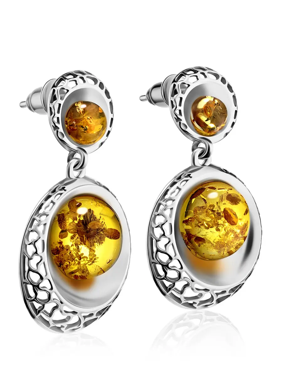 картинка Изысканные серьги из серебра и янтаря лимонного цвета «Венера» в онлайн магазине