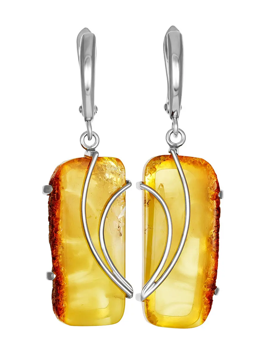 картинка Красивые серебряные серьги «Риальто» с текстурным янтарём в онлайн магазине