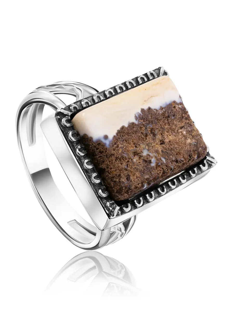 картинка Стильное кольцо из натурального текстурного янтаря «Модерн» в онлайн магазине