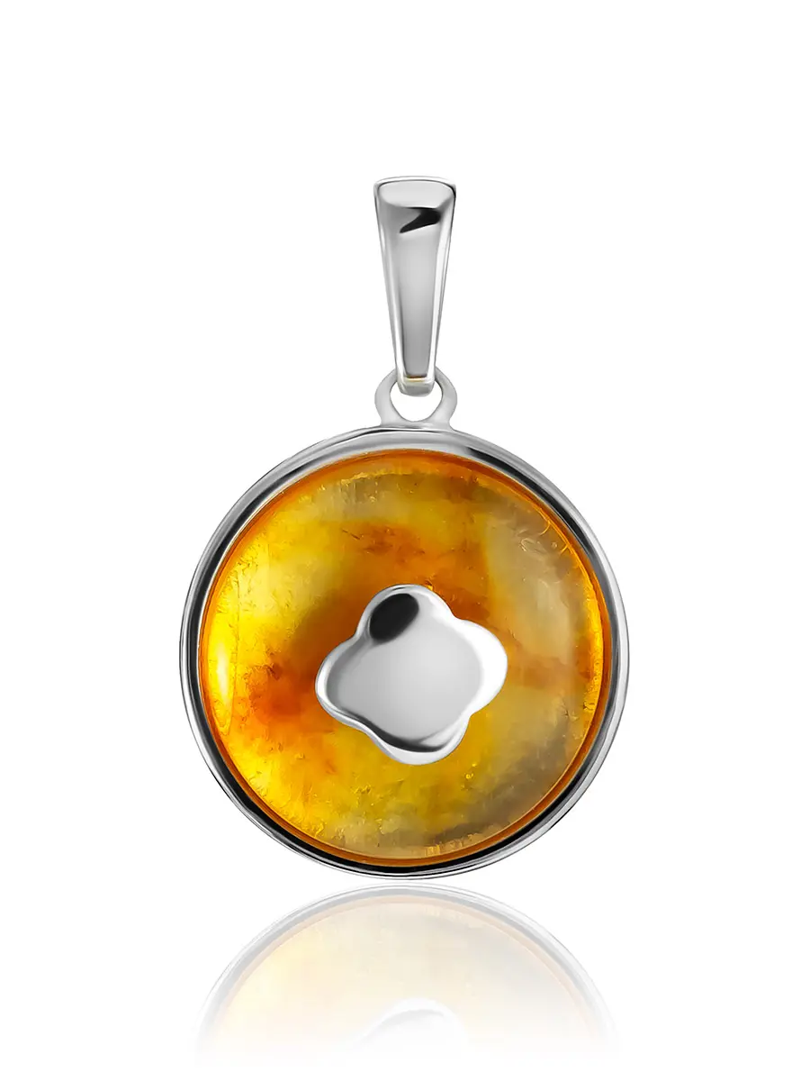 картинка Миниатюрная круглая подвеска с янтарём лимонного цвета «Монако» в онлайн магазине
