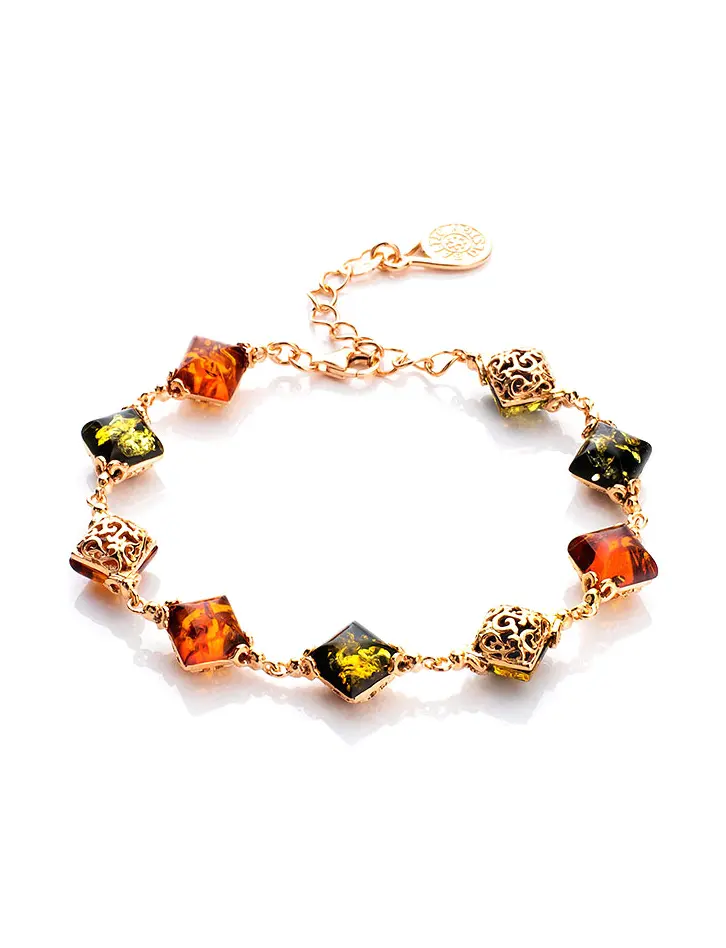 картинка Роскошный браслет «Касабланка» с натуральным янтарём двух цветов в онлайн магазине