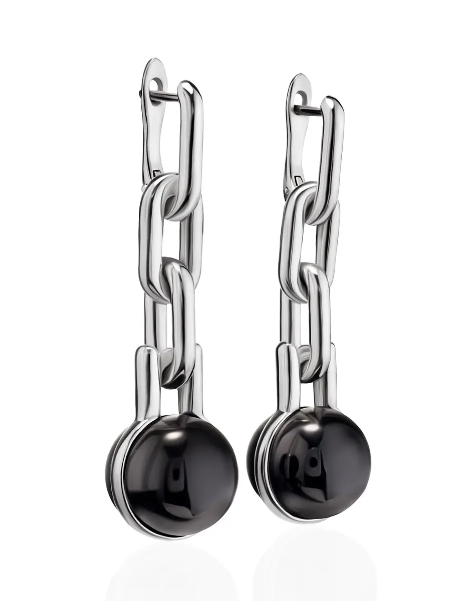 картинка Стильные серьги из серебра и янтаря «Юпитер» в онлайн магазине
