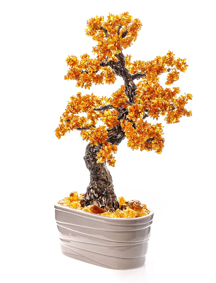 картинка Янтарное дерево-бонсаи в керамическом кашпо в онлайн магазине