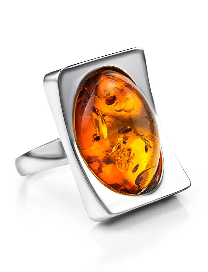 картинка Эффектное серебряное кольцо с натуральным балтийским янтарём «Фиджи крупное» в онлайн магазине