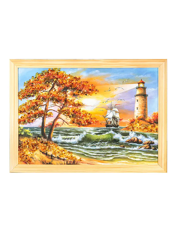 картинка Картина с маяком, украшенная натуральным балтийским янтарём «Освещающий путь» в онлайн магазине