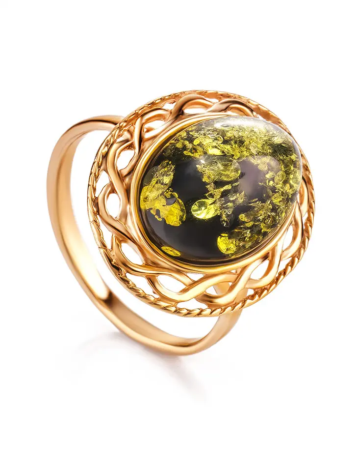 картинка Женственное кольцо из зелёного янтаря «Вавилон» в онлайн магазине